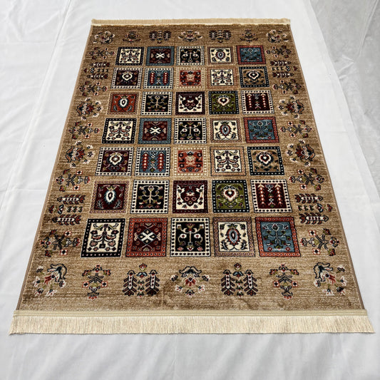 Turkish Rug - Anatolian Heritage Collection - Beige Multicolor Tribal Squares