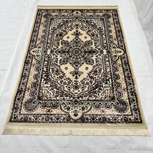 Turkish Rug - Desert Pearl Collection - Beige & Black Floral Medallion
