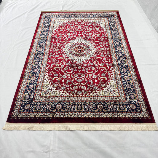 Turkish Rug - Crimson Royale Collection - Red & Navy Medallion Elegance