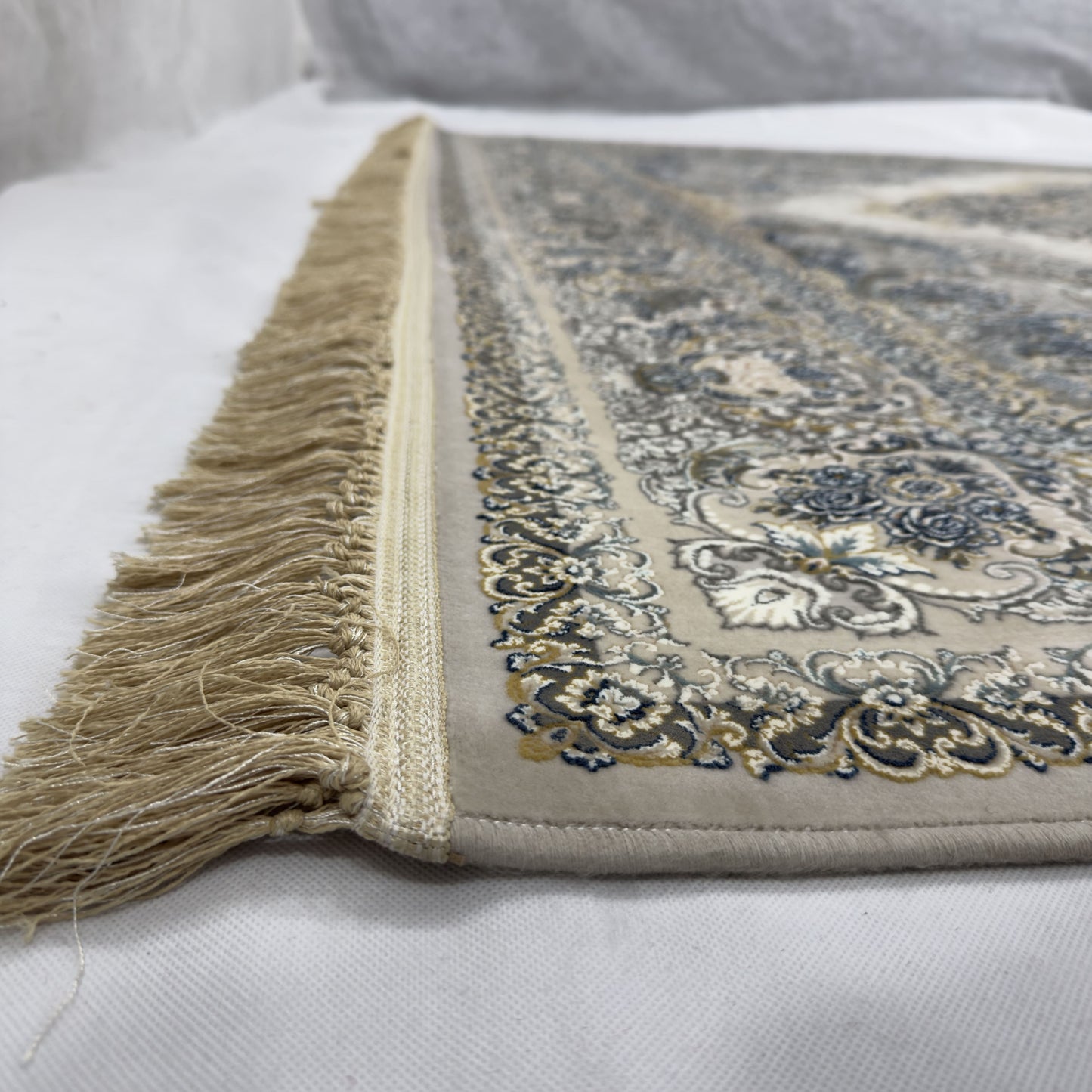 Persian Kashani Bamboo Silk Rug 8x11 ft 1500 Reeds Beige Gold Luxury Iranian Carpet