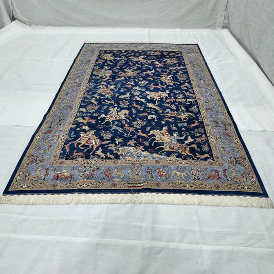 Persian Hunting Shekargh Pure Silk Abresham Rug 7 ft x 10 ft | 1600 Reed