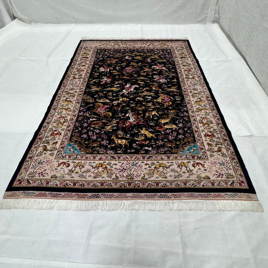 Persian Shekargh Hunting Pure Silk Abresham Rug 7 ft x 10 ft | 1600 Reed