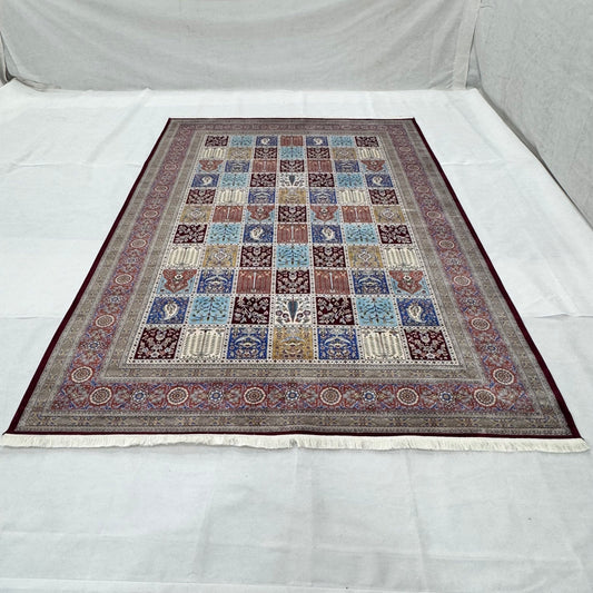 Persian Bagh Garden Panel Pure Silk Abresham Rug 7 ft x 10 ft | 1600 Reed