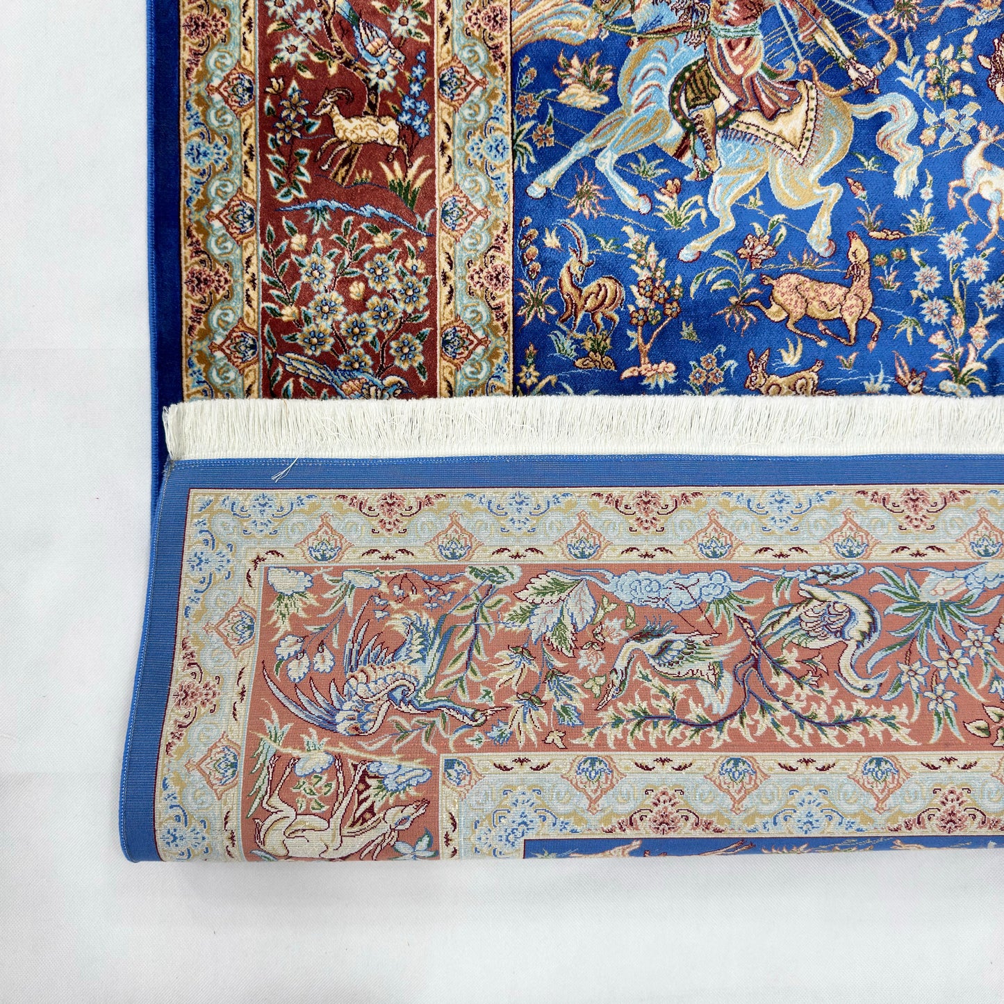 Persian Silk Hunt Scene Rug 5 ft x 8 ft | 1600 Reed Pure Silk Abresham