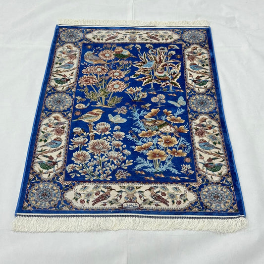 Persian Silk Garden Birds Rug 2.5 ft x 4 ft | 1600 Reeds Iranian Abresham