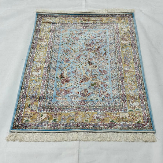 Persian Silk Abresham Bird & Floral Rug 2.5 ft x 4 ft | 1600 Reed