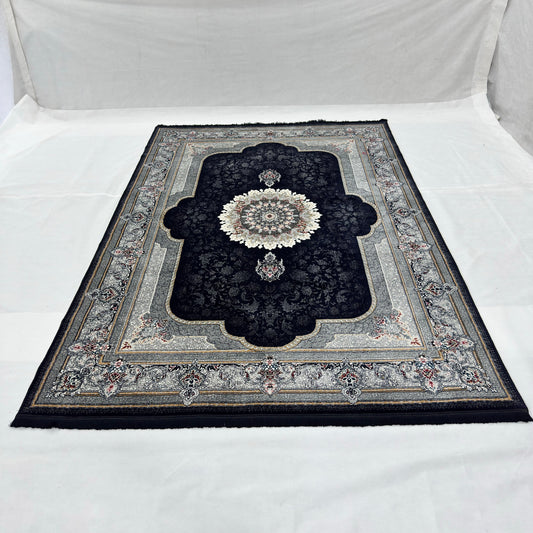 7 ft x 10 ft Black Persian 700 Reed Acrylic Rug, Nain Medallion Carpet