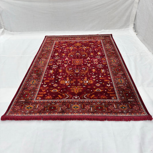 7 ft x 10 ft Red Persian 700 Reed Acrylic Rug, Heriz Geometric Carpet
