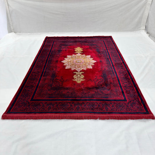 7 ft x 10 ft Red Persian 700 Reed Acrylic Rug, Vintage Medallion Carpet
