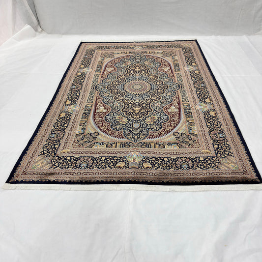 Persian Isfahan Medallion Pure Silk Abresham Rug 7 ft x 10 ft | 1600 Reed