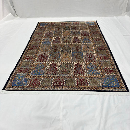 Persian Khamseh Garden Panel Pure Silk Abresham Rug 7 ft x 10 ft | 1600