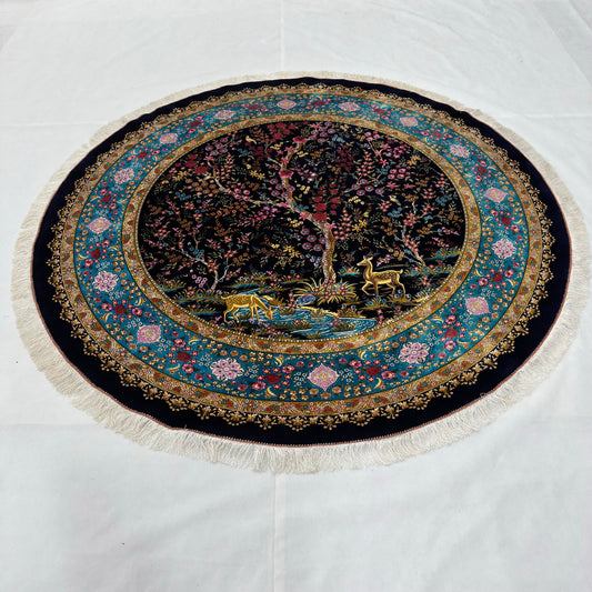 Persian Silk Round Rug 6.5 ft x 6.5 ft | Tree of Life Floral 1600 Reed