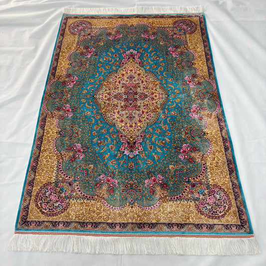 Persian Silk Tabriz Floral Medallion Rug 3 ft x 5 ft | 1600 Reeds