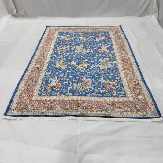Persian Silk Hunting Scene Rug 7 ft x 10 ft | 1600 Reeds