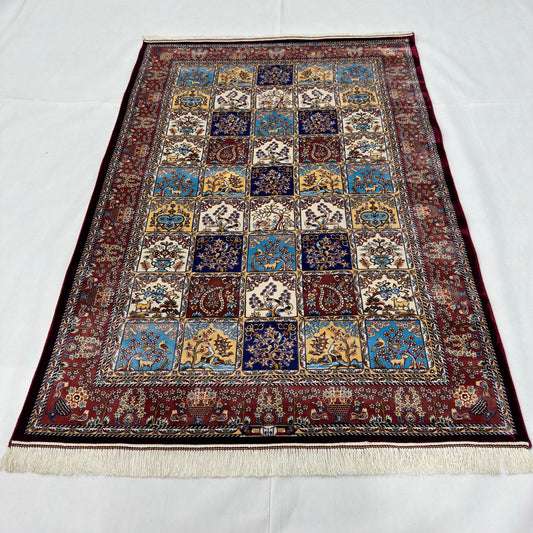 Persian Garden Silk Rug 4 ft x 6 ft | Pure Silk Abresham | 1600 Reeds