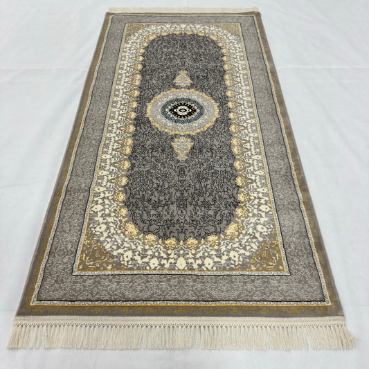 3 ft x 6 ft Grey Persian 1200 Reed Acrylic Rug, Iranian Medallion Carpet