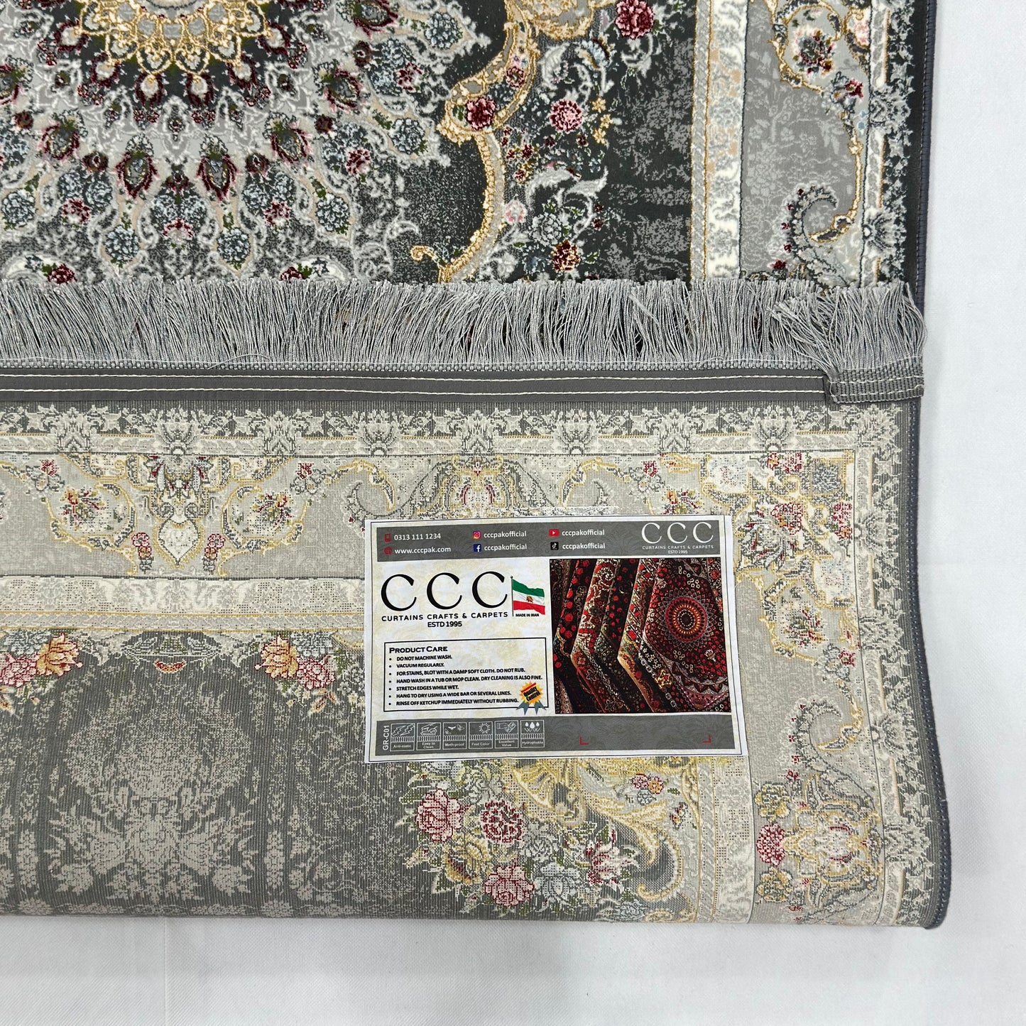 3 ft x 10 ft Persian Grey Acrylic Runner Rug | 1000 Reed Dual Medallion Carpet, Iran
