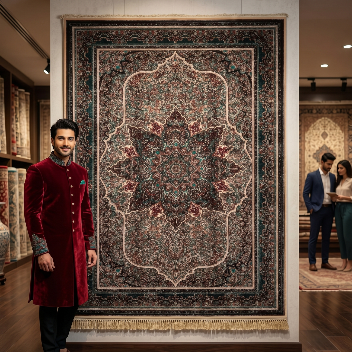 7 ft x 10 ft Charcoal Persian 1200 Reed Acrylic Rug, Tabriz Medallion Carpet
