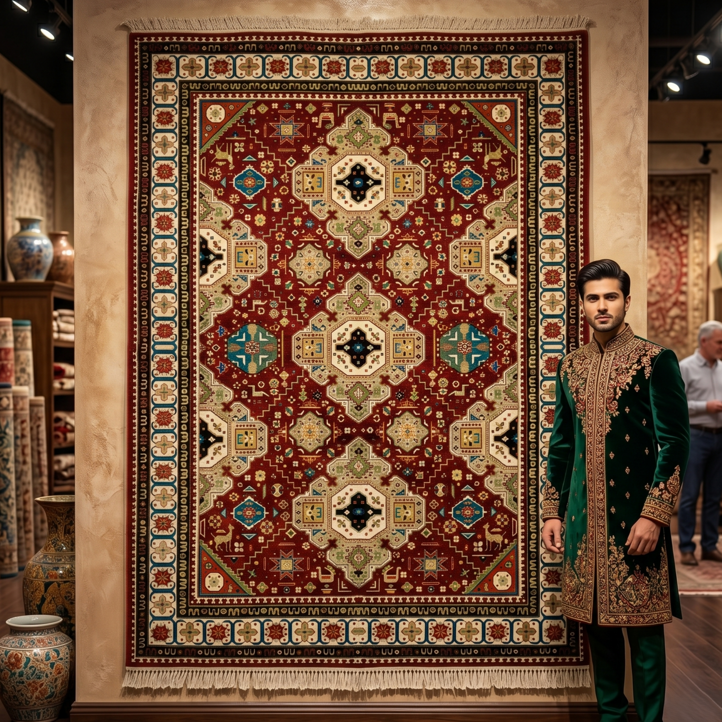 7 ft x 10 ft Red Persian 1200 Reed Acrylic Rug, Qashqai Geometric Carpet
