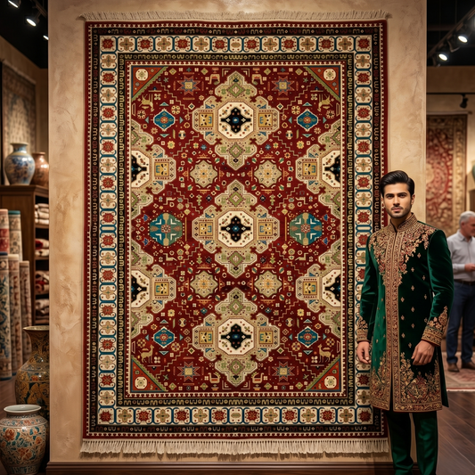 7 ft x 10 ft Red Persian 1200 Reed Acrylic Rug, Qashqai Geometric Carpet