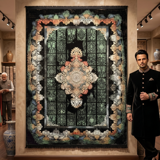 7 ft x 10 ft Black Persian 1200 Reed Acrylic Rug, Bakhtiari Garden Carpet