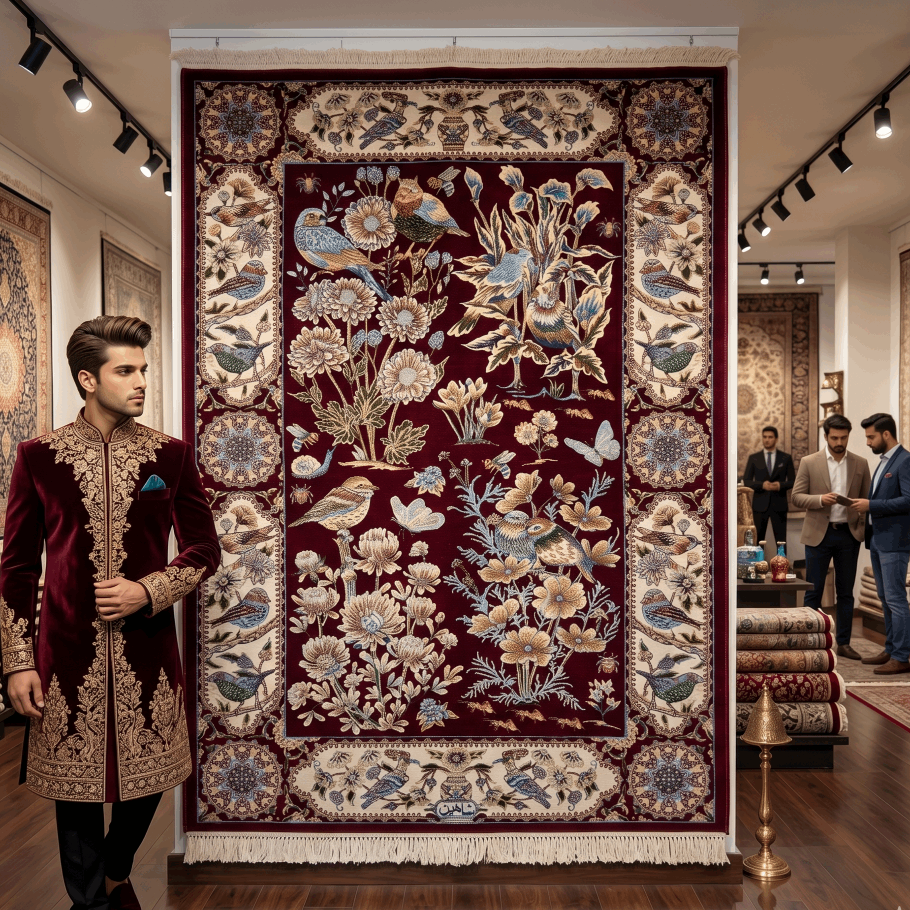 Persian Silk Garden Bird Rug 2.5 ft x 4 ft | Pure Silk Abresham 1600 Reed