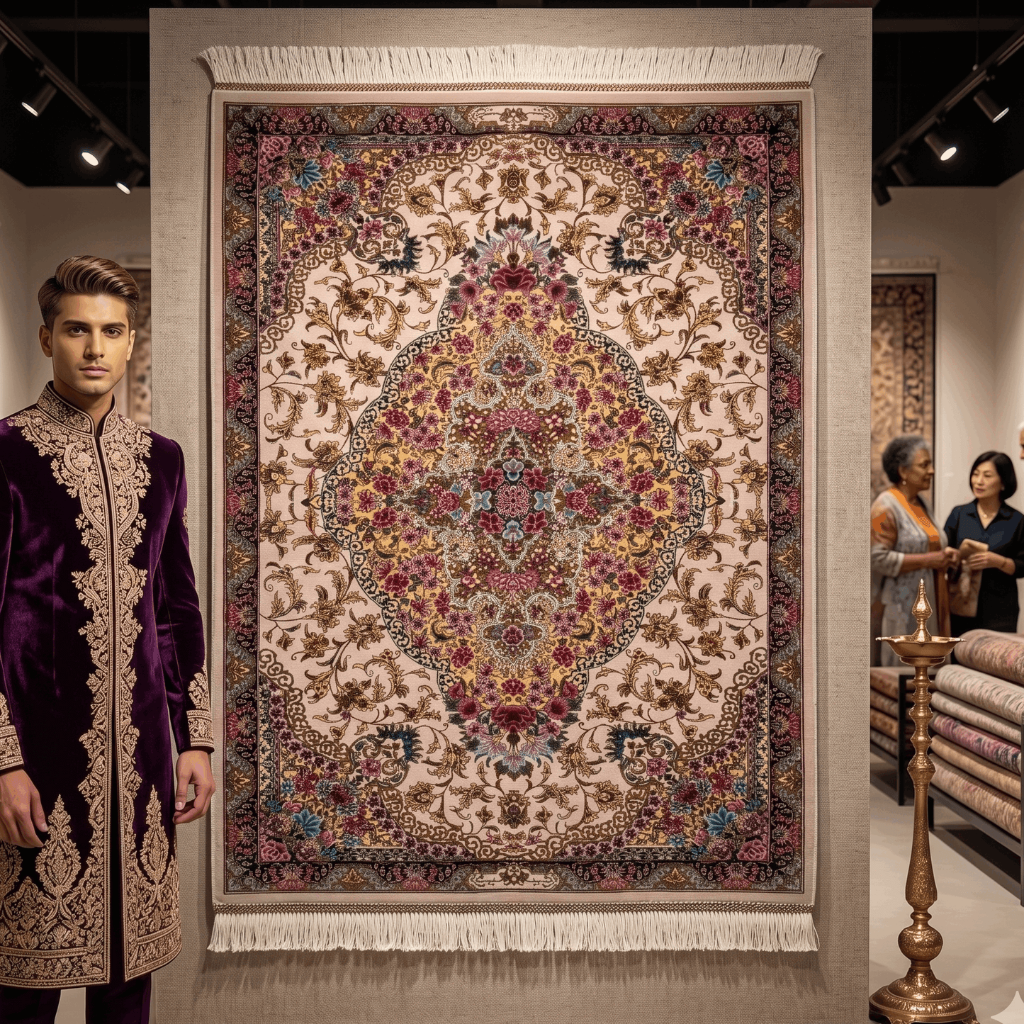 Persian Silk Floral Medallion Rug 2 ft x 3 ft | 1600 Reed Iranian Abresham