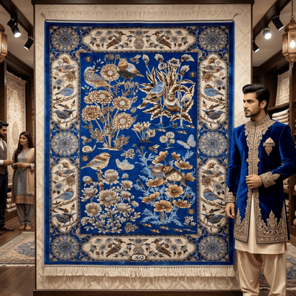 Persian Silk Garden Birds Rug 2.5 ft x 4 ft | 1600 Reeds Iranian Abresham