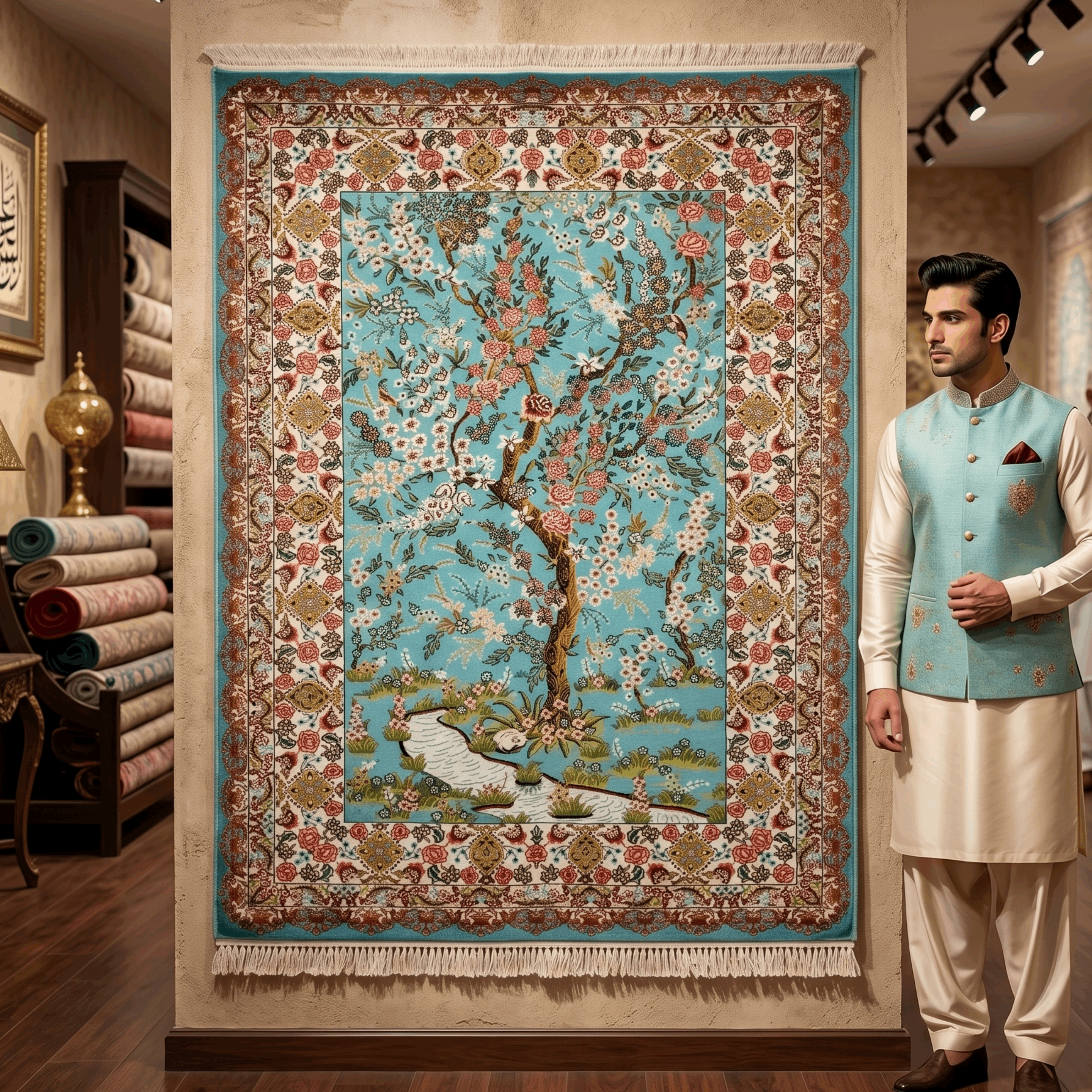Persian Silk Tree of Life Rug 2.5 ft x 4 ft | Pure Silk Abresham 1600 Reeds