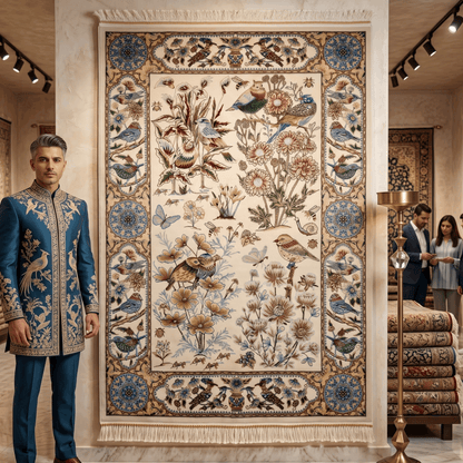 Persian Garden Birds Silk Rug 2.5 ft x 4 ft | Pure Silk Abresham