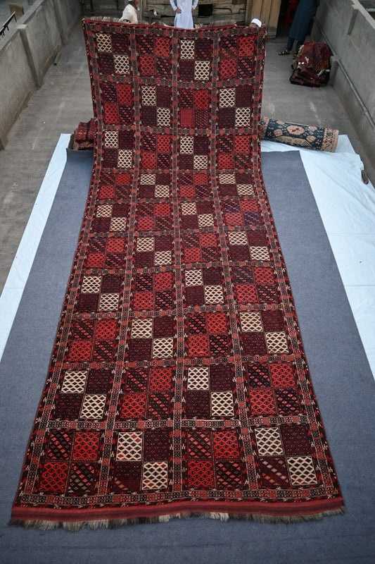 100-Year-Old Handmade Turkmensara Wool Runner - 7 meter (702 cm) x 3 meter (282 cm) – Timeless Tribal Elegance from Turkmenistan