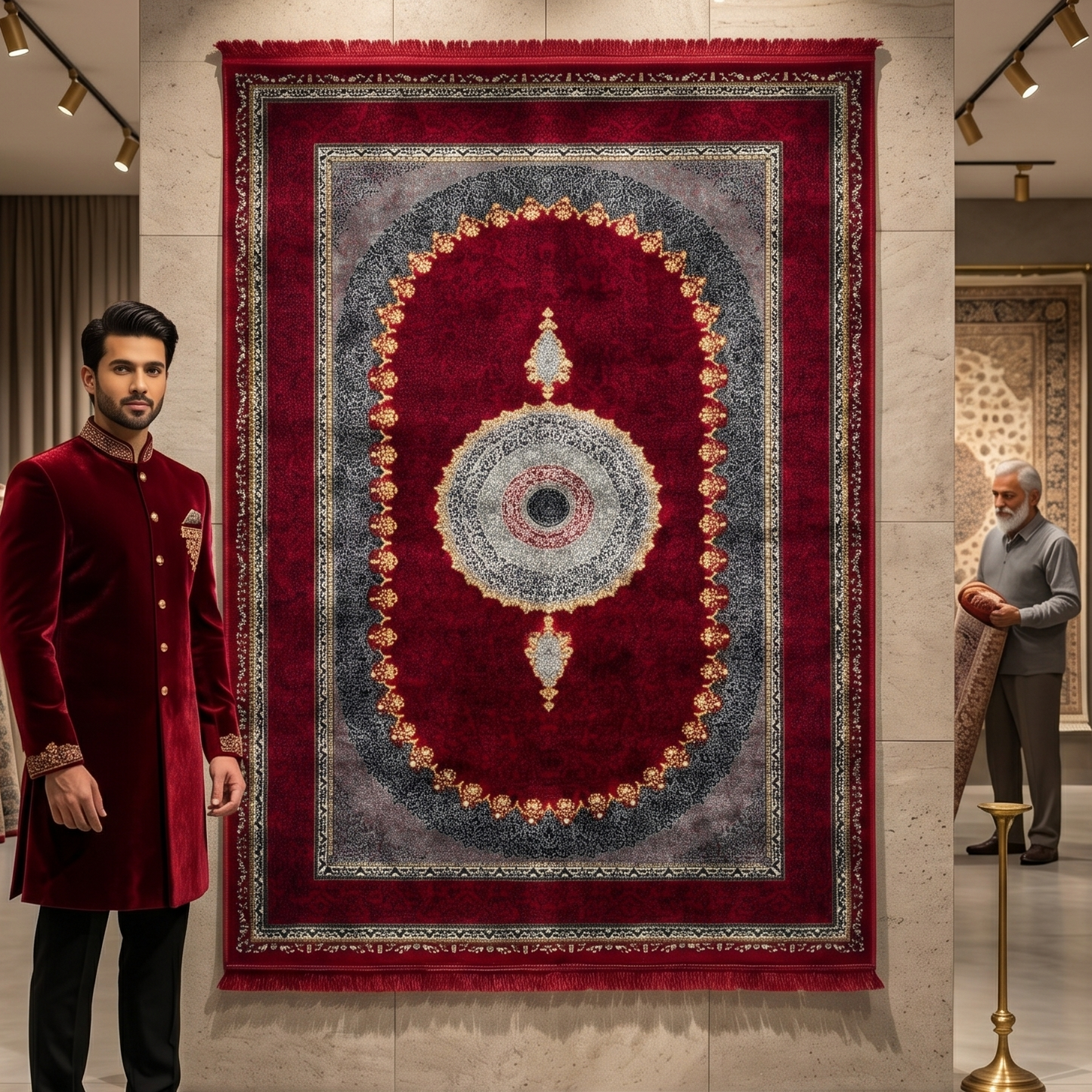 7 ft x 10 ft Red Persian 700 Reed Acrylic Rug, Tabriz Medallion Carpet