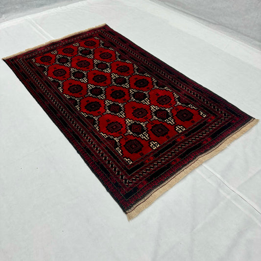 Handmade Afghan Wool Rug - 4 ft x 6.5 ft | Baluchi Aqsi Design | Bold, Durable, Eco-Friendly Luxury