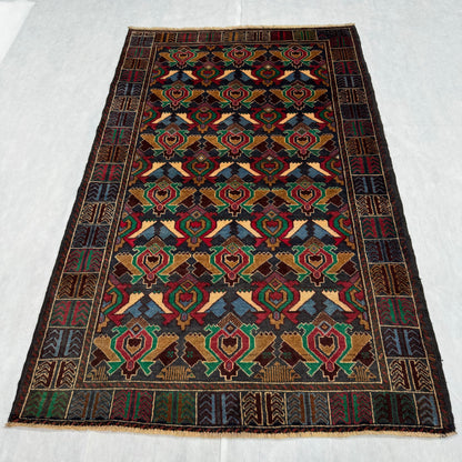 Authentic Handmade Baluchi Rug - 4ft x 6ft Vibrant Multicolor Geometric Wool Carpet