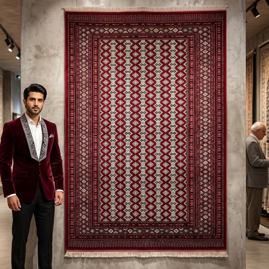 7 ft x 10 ft Red Persian 700 Reed Acrylic Rug, Bokhara Geometric Carpet