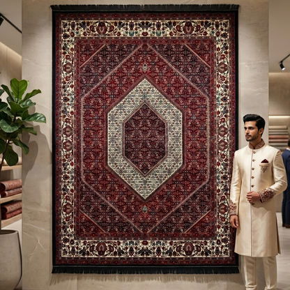 7 ft x 10 ft Red Persian 700 Reed Acrylic Rug, Hamadan Medallion Carpet