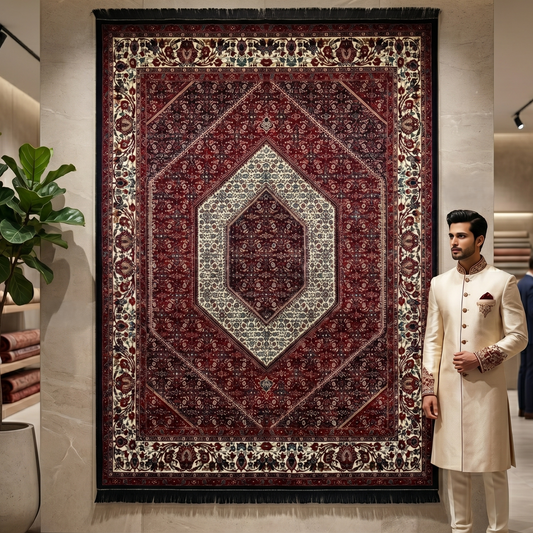 7 ft x 10 ft Red Persian 700 Reed Acrylic Rug, Hamadan Medallion Carpet