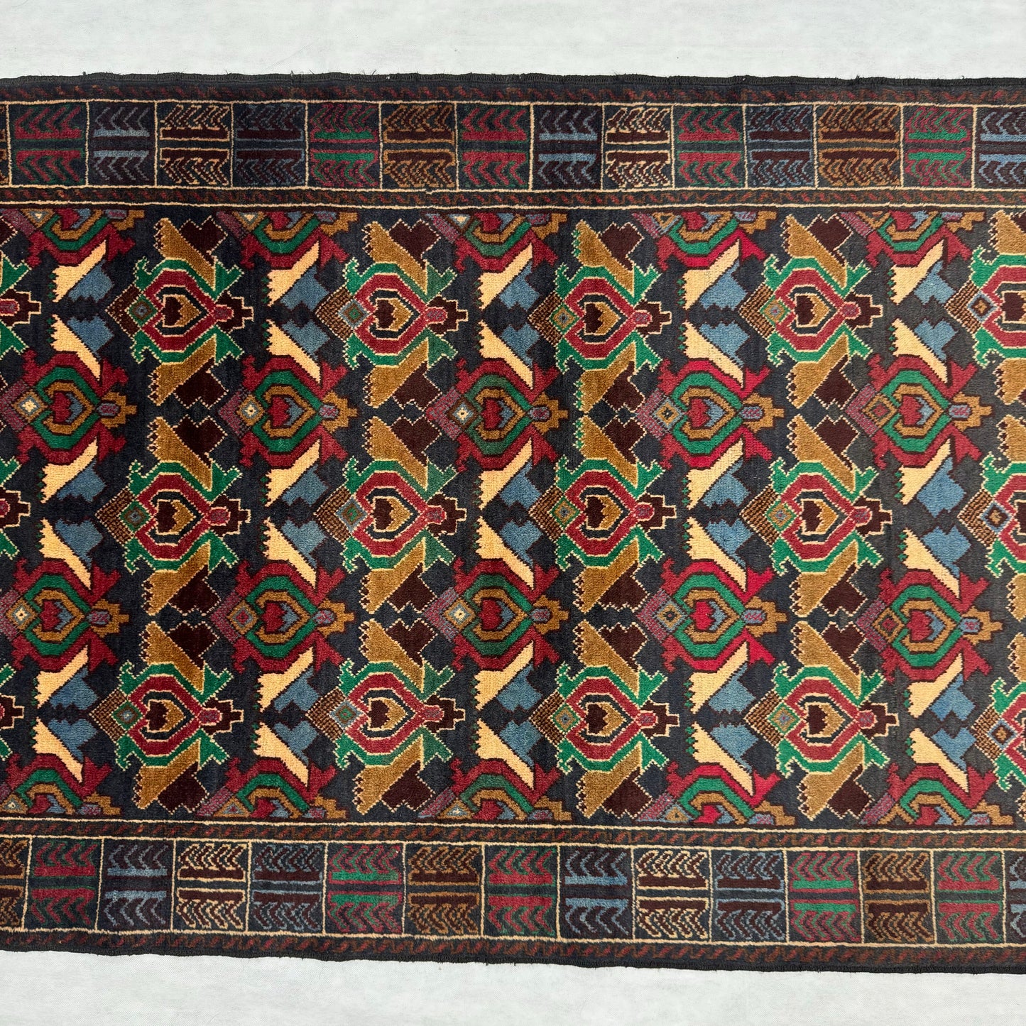 Authentic Handmade Baluchi Rug - 4ft x 6ft Vibrant Multicolor Geometric Wool Carpet