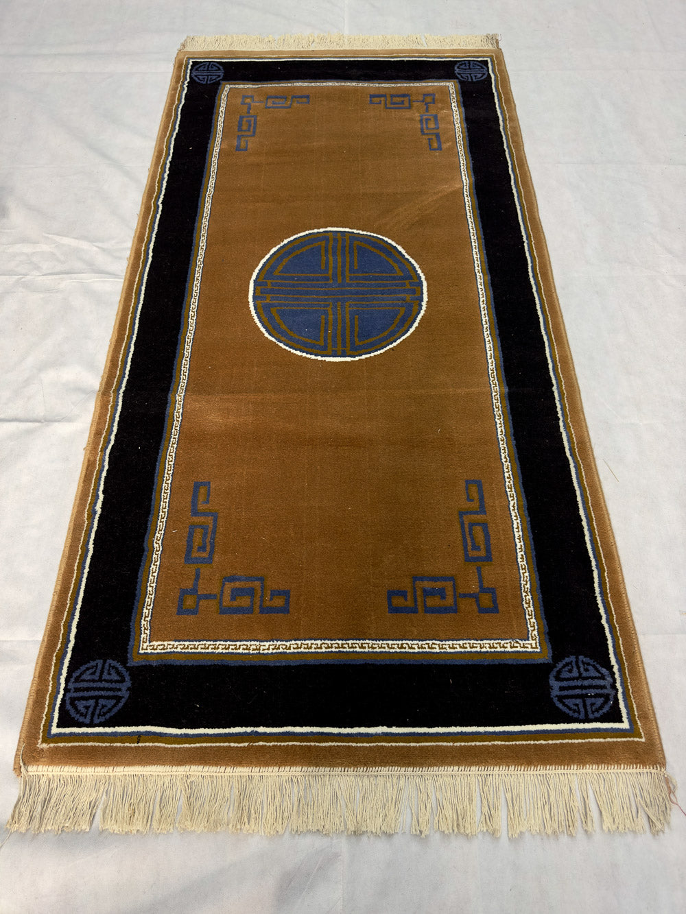 Stylish Light Brown and Dark Blue Persian 500 Area Rug - 3 ft x 6.5 ft - Farsh Aryan 10 with Geometric Pattern