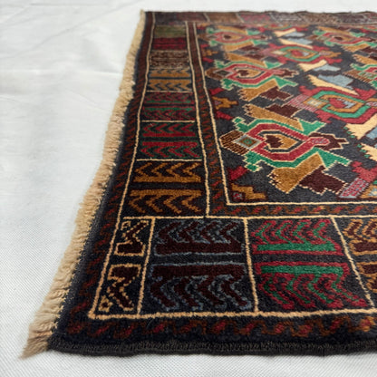 Authentic Handmade Baluchi Rug - 4ft x 6ft Vibrant Multicolor Geometric Wool Carpet