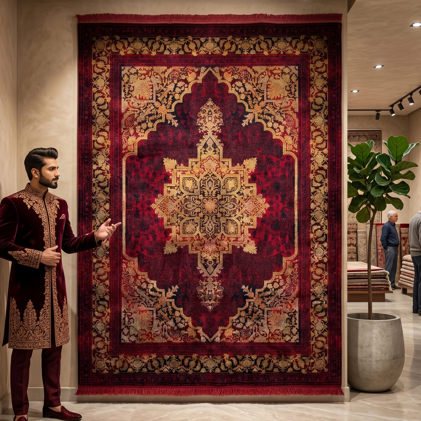7 ft x 10 ft Red Persian 700 Reed Acrylic Rug, Vintage Medallion Carpet