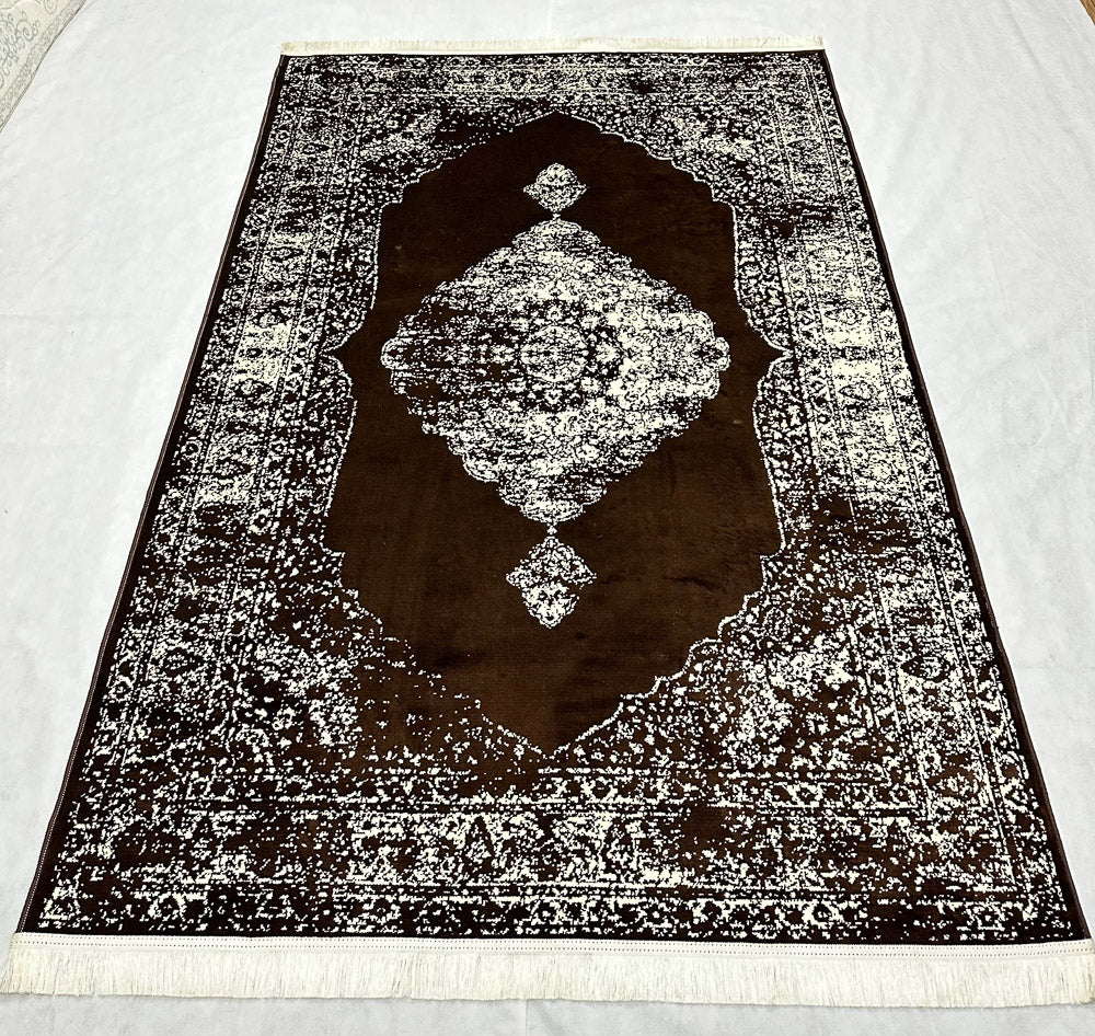 Luxurious Dark Brown Silky Area Rug - 5 ft x 8 ft - Persian Taymaz Collection