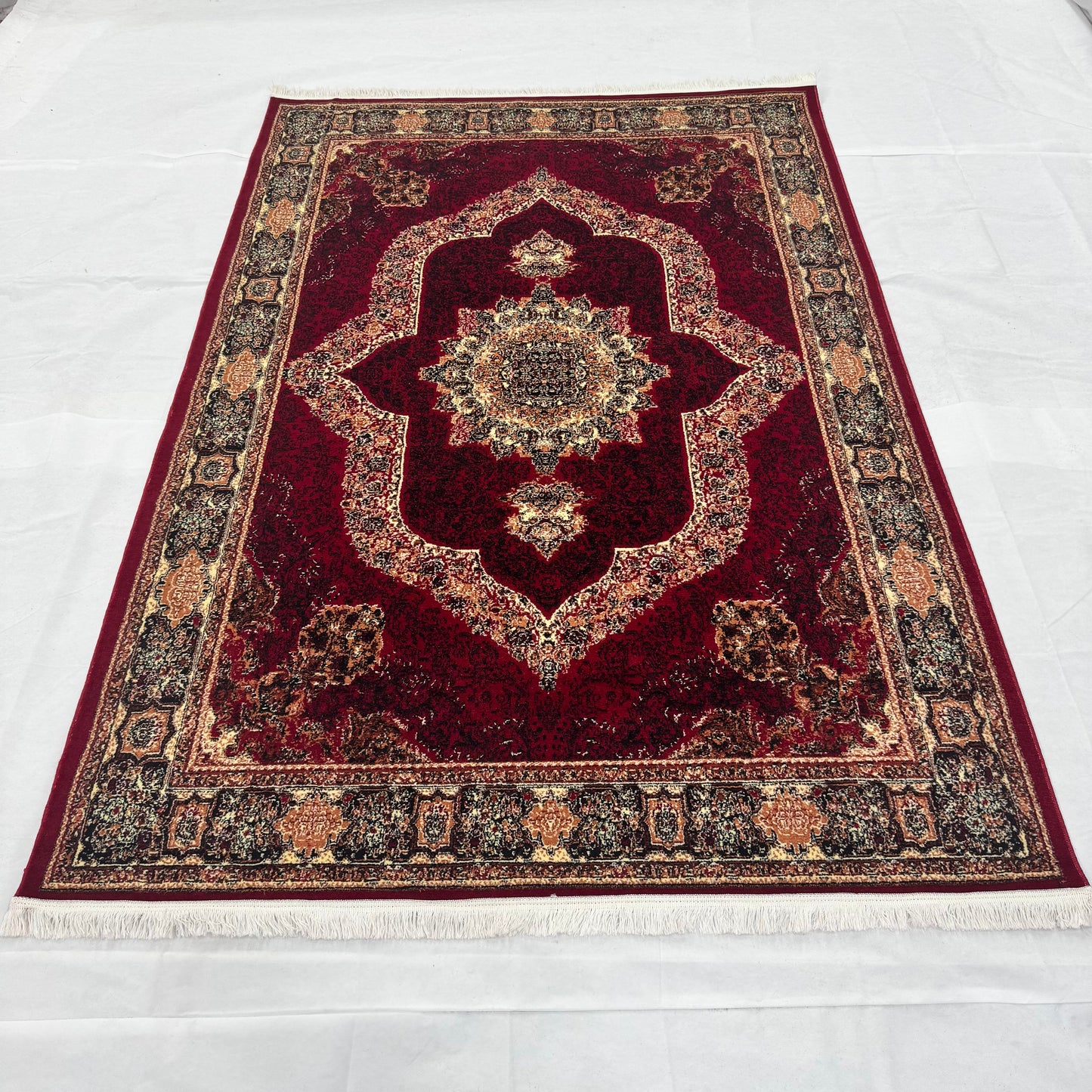 Persian Kashani Red Medallion Rug 7x10 ft – 500 Reeds Nylon Machine-Made Iran