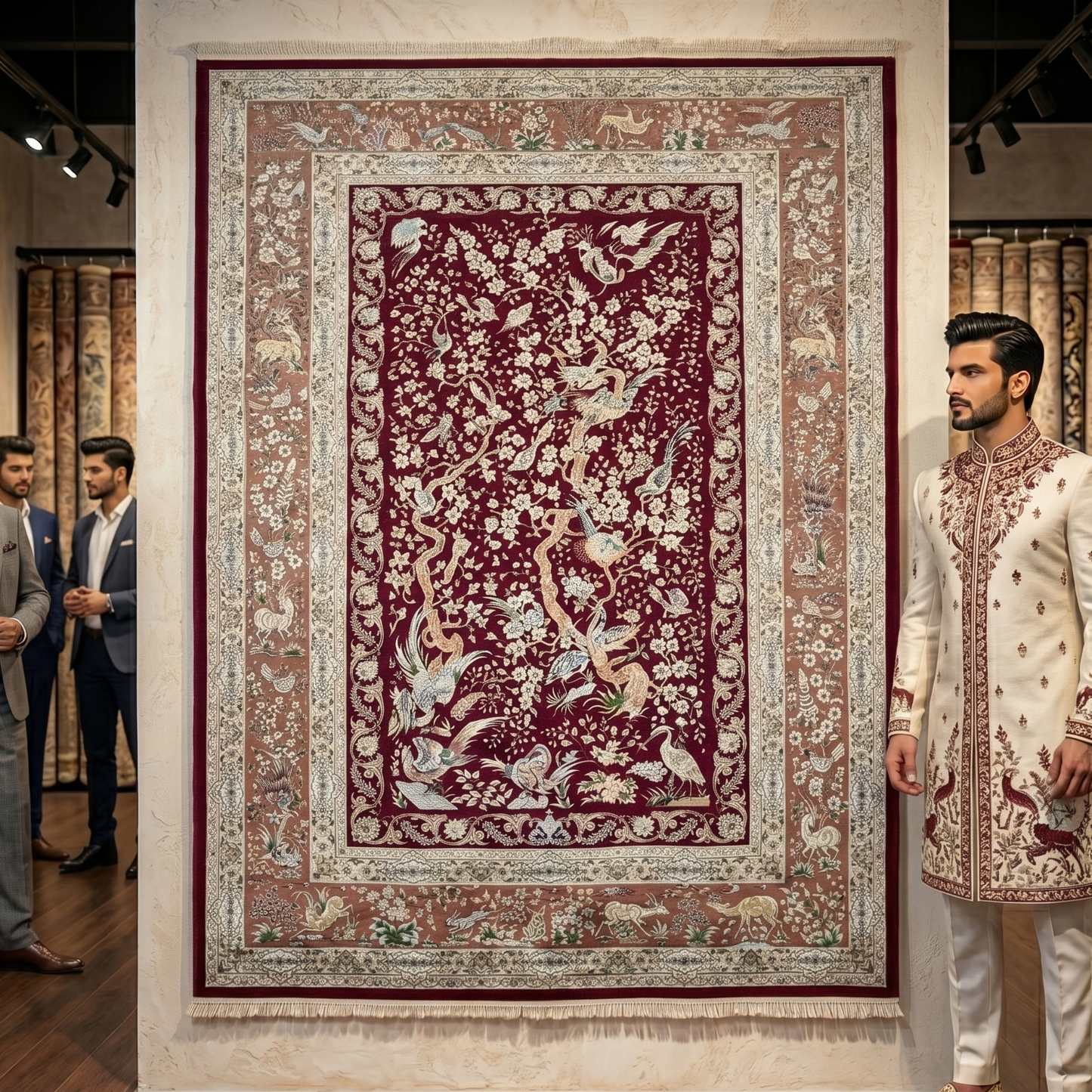 Persian Qom Bird of Paradise Pure Silk Abresham Rug 7 ft x 10 ft | 1600