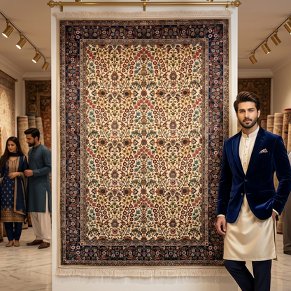 Persian Silk Floral Garden 5 ft x 8 ft | 1600 Reed Pure Silk Abresham Rug
