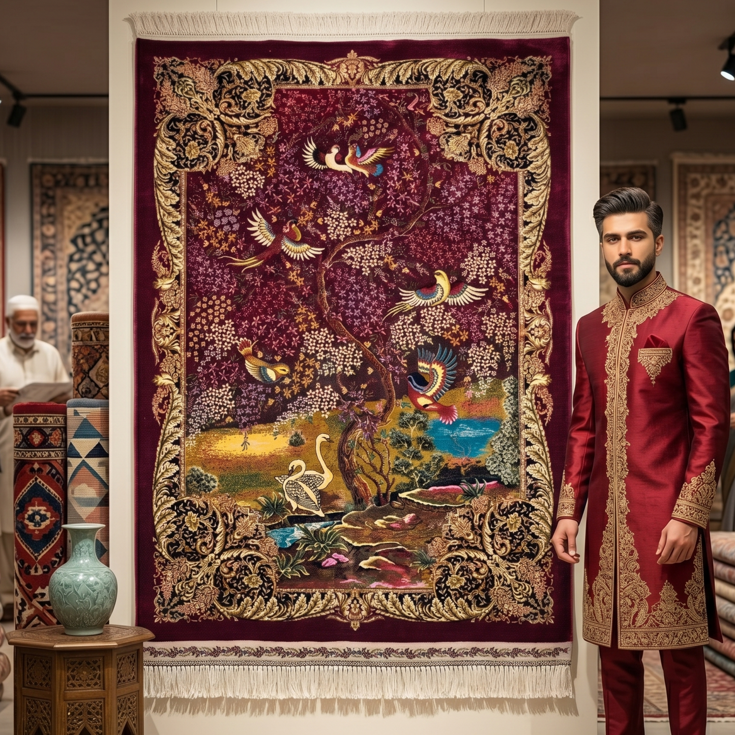 Persian Silk Bird of Paradise Rug 2.5 ft x 4 ft | 1600 Reeds Iranian