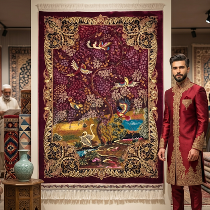 Persian Silk Bird of Paradise Rug 2.5 ft x 4 ft | 1600 Reeds Iranian