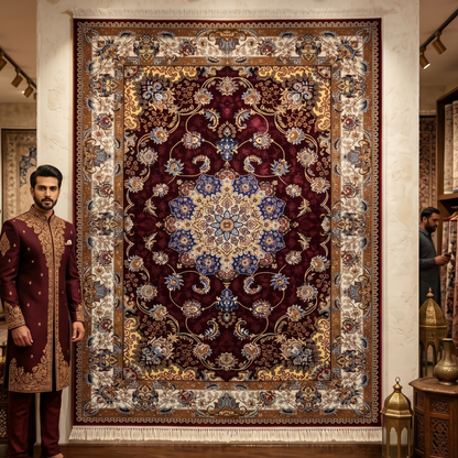 Persian Silk Abresham Rug 4 ft x 6 ft | 1600 Reed Machine-Made Iran