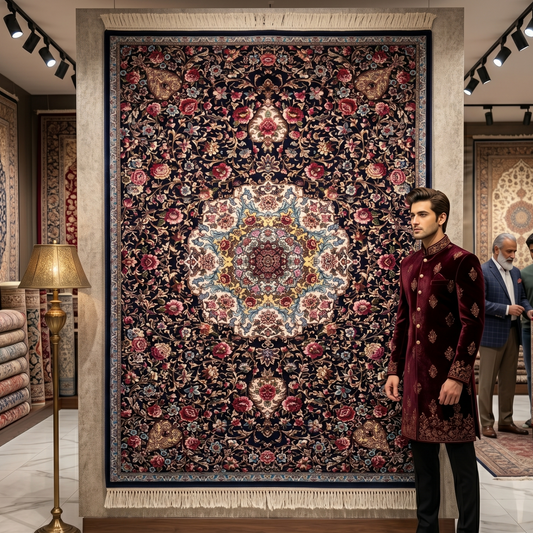 Persian Silk Floral Medallion Rug 2 ft x 3 ft | 1600 Reed Iranian Abresham