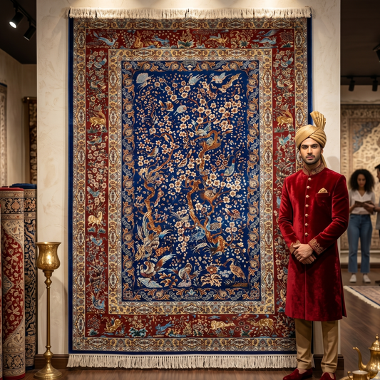 Persian Silk Garden Bird Rug 4 ft x 6 ft | Pure Silk Abresham | 1600 Reed